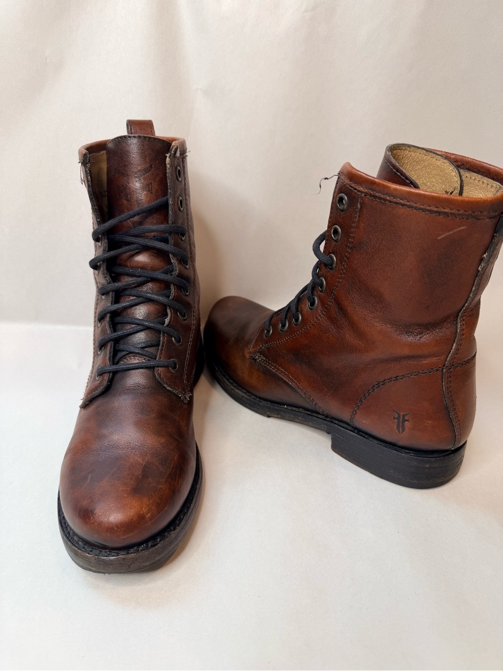 Frye Veronica Boots Combat Laced Up Biker Brown Leather Rugged Womens 6.5